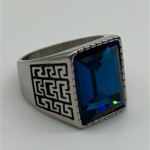 2340- Royal Blue Cubic Zirconia Handmade Men's Ring Size 12 NWT - Picture 1 of 8